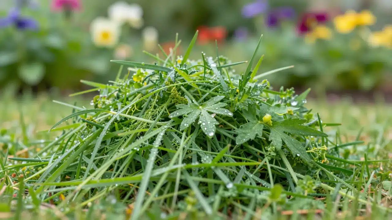 Tas dherbes pelouse coupee en situation