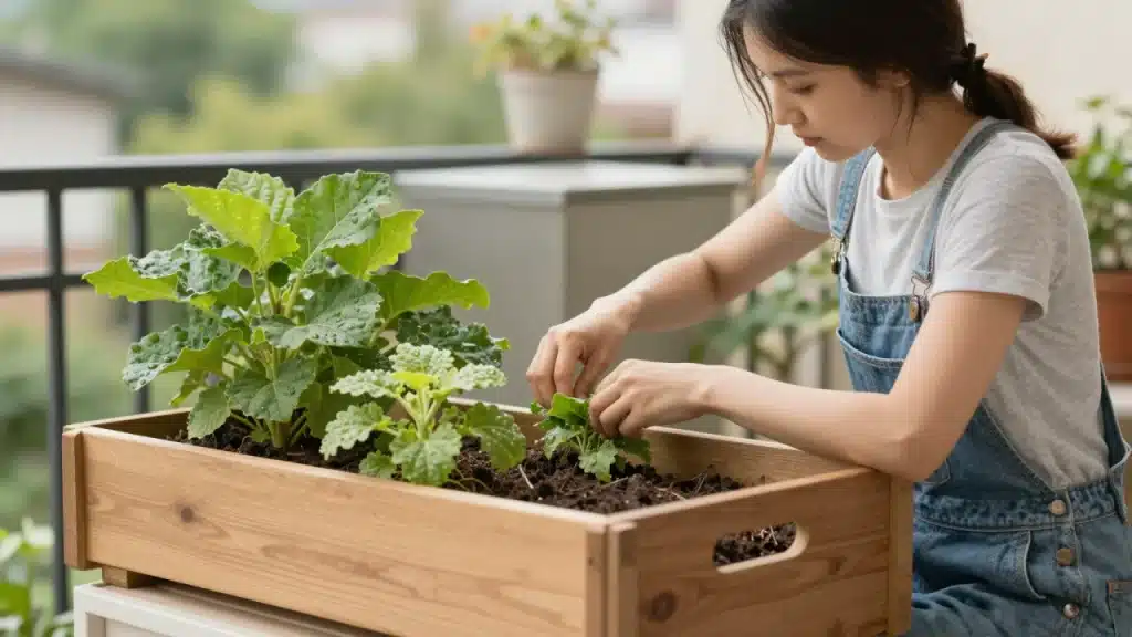 Potager urbain avec légumes