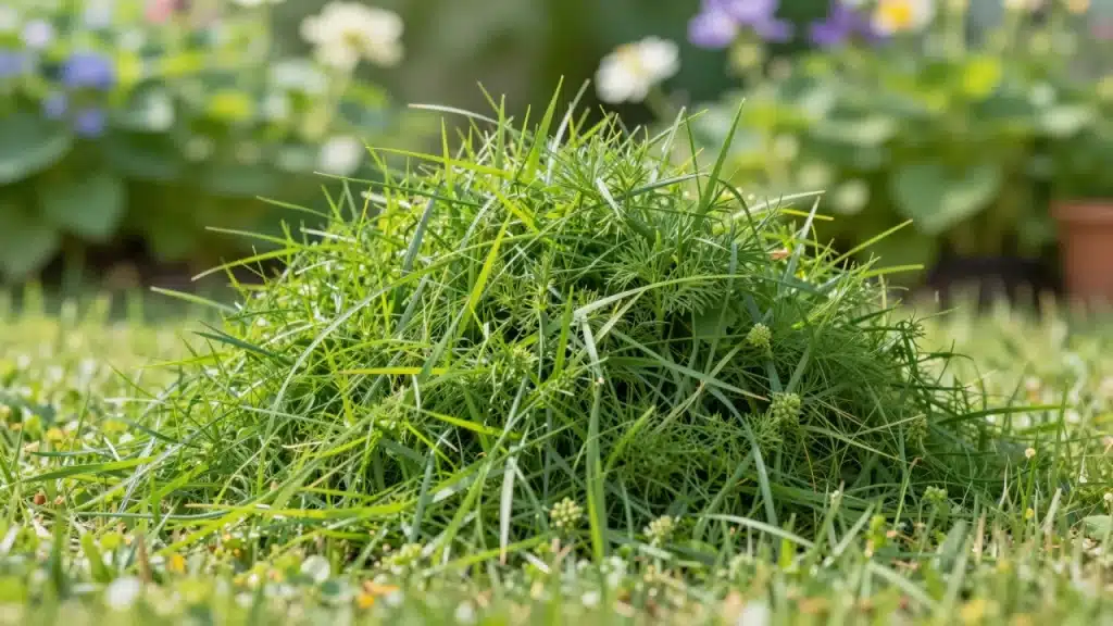 Pelouse coupée et herbes fraîches